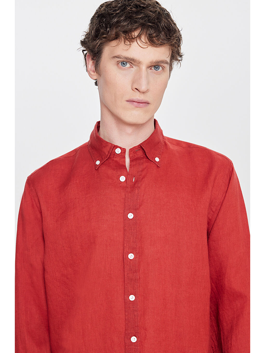 Erkek Bordo Comfort Fit Rahat Kesim Düğmeli Yaka Gömlek-3