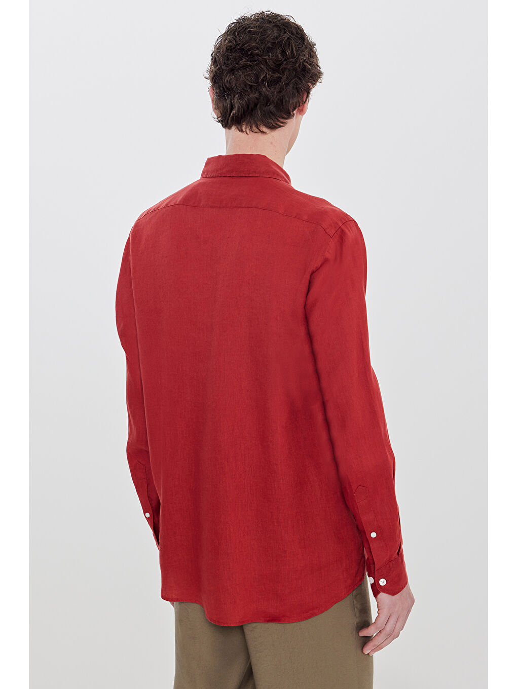 Erkek Bordo Comfort Fit Rahat Kesim Düğmeli Yaka Gömlek-4