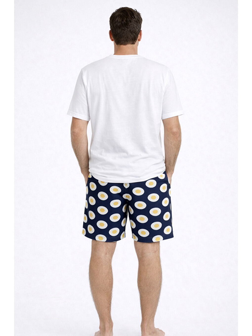 Sarı Erkek Pamuklu Baskılı Cepli Şortlu Pijama Takımı-2