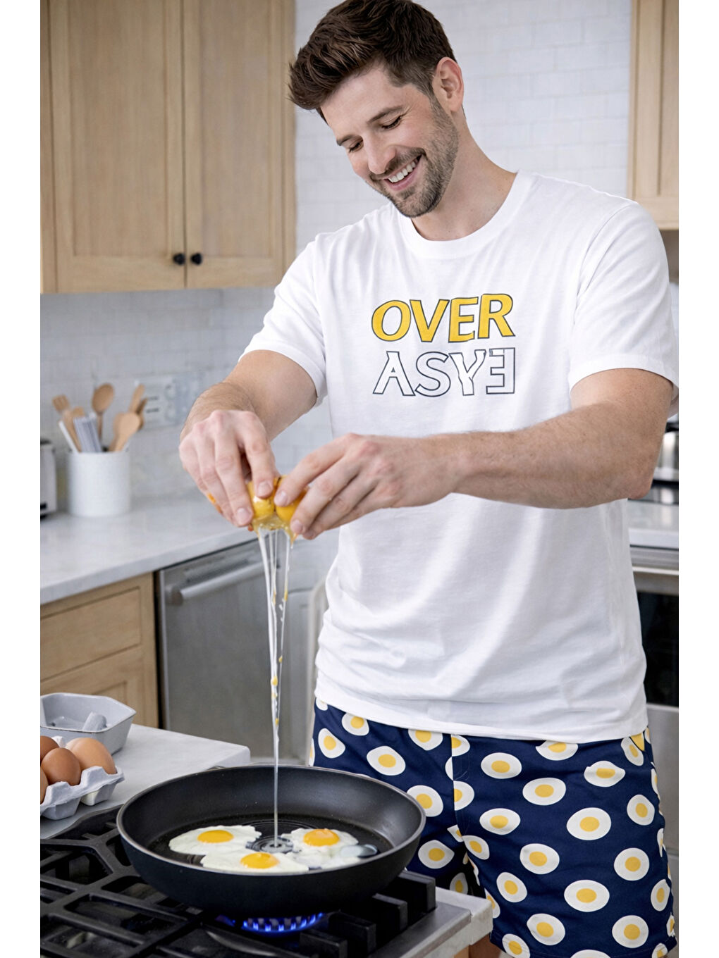 Sarı Erkek Pamuklu Baskılı Cepli Şortlu Pijama Takımı-4