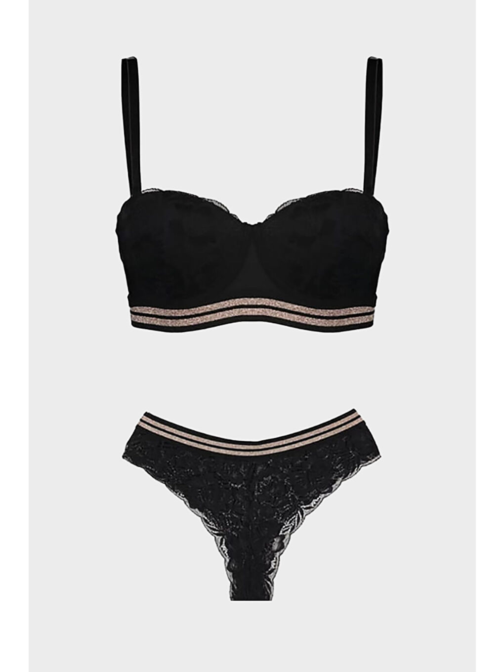 Siyah Rose Silvery Simli Straplez Sütyen Takımı