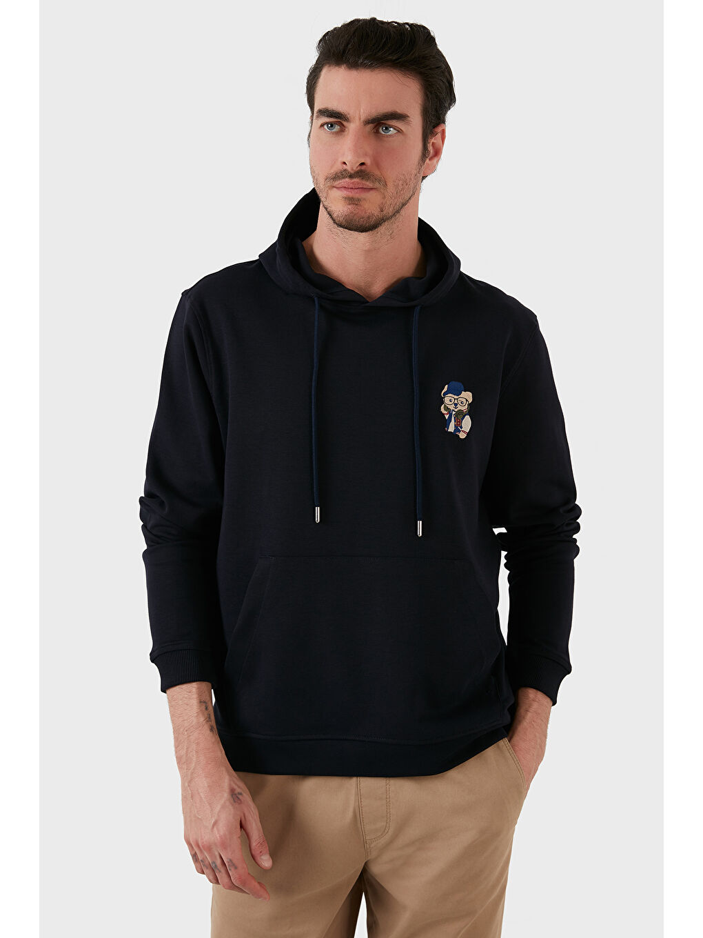 Lacivert Pamuklu Regular Fit Kanguru Cepli Kapüşonlu Sweat 6141006B-1