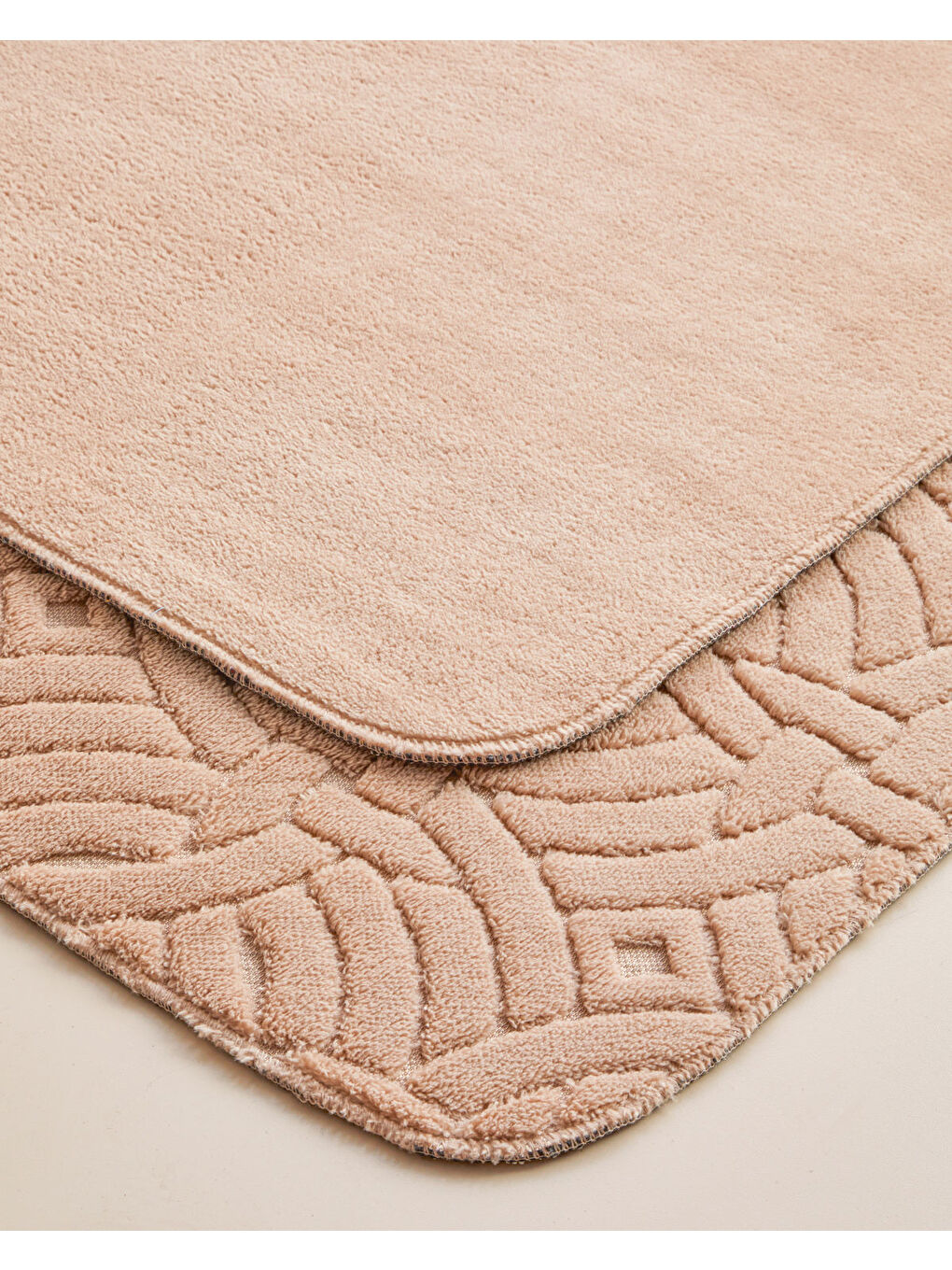 Wavelet Banyo Paspası Seti 60x100 cm + 50x60 cm Açık Bej-2