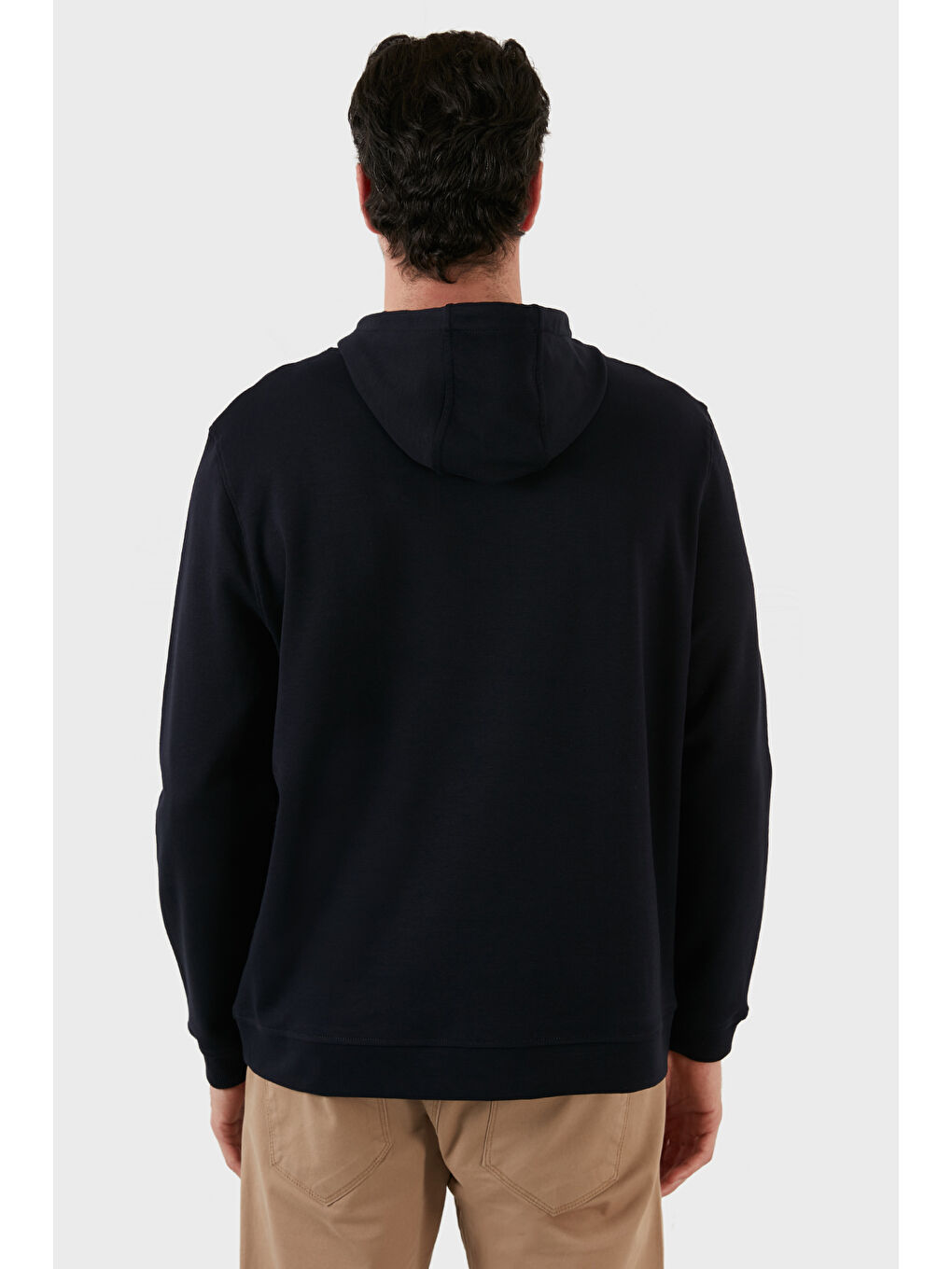 Lacivert Pamuklu Regular Fit Kanguru Cepli Kapüşonlu Sweat 6141006B-3