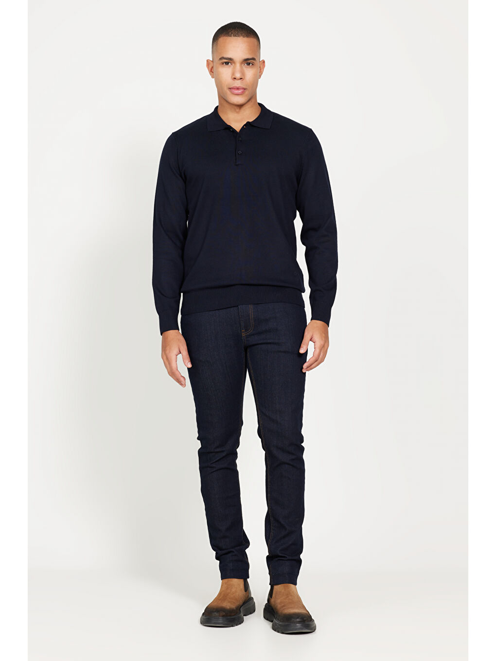 Erkek Lacivert Standart Fit Normal Kesim Polo Yaka Triko Kazak-1