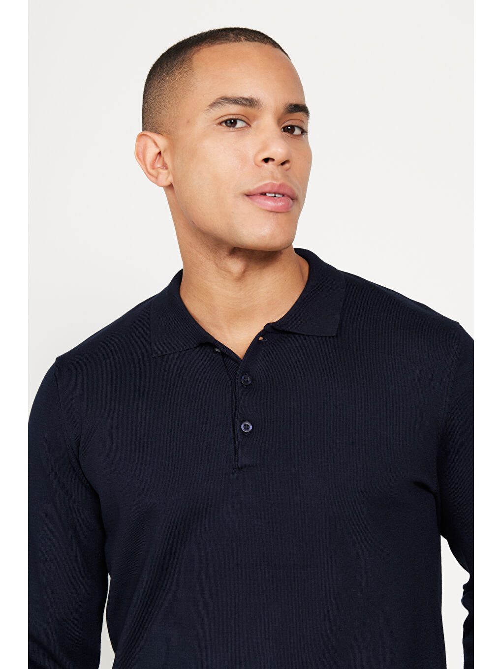 Erkek Lacivert Standart Fit Normal Kesim Polo Yaka Triko Kazak-5