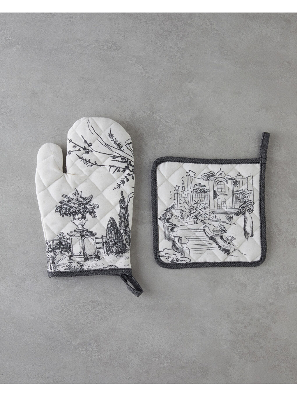 Ekru Valessa Polyester 2'li Mutfak Seti 17x30 cm+20x20 cm Krem-Gri