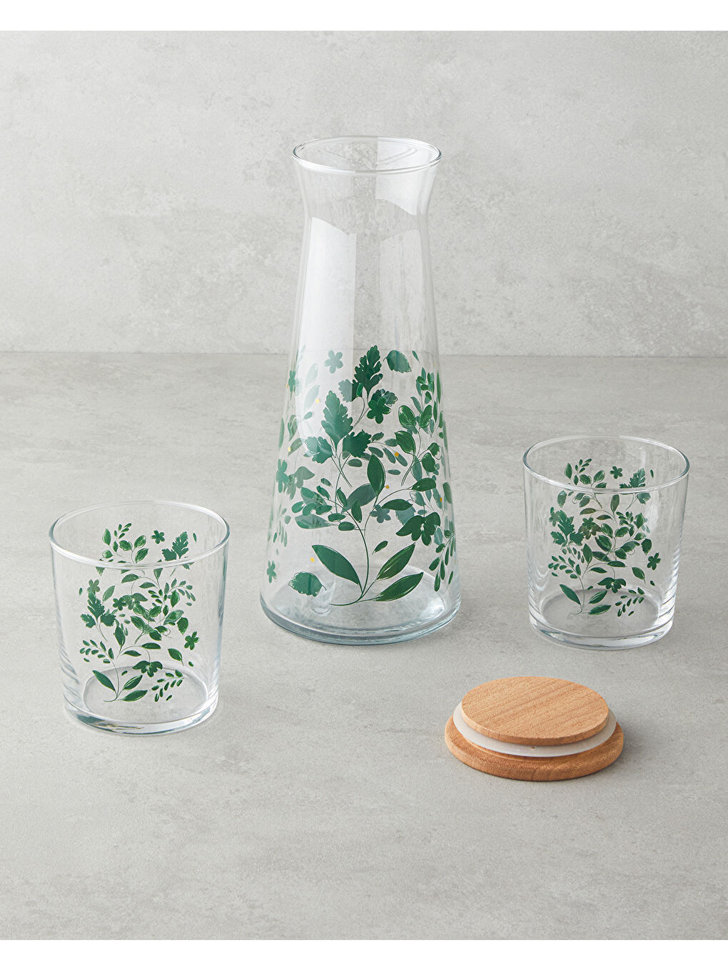 Leafscape Cam 3 Parça Su Takımı 1150 ml + 380 ml Yeşil-1