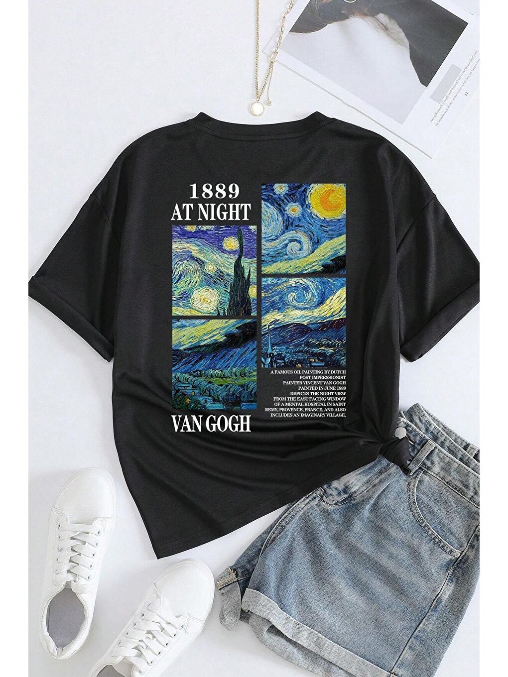 uyguntarz Siyah Unisex Van Gogh Baskılı Oversize Tshirt - 1