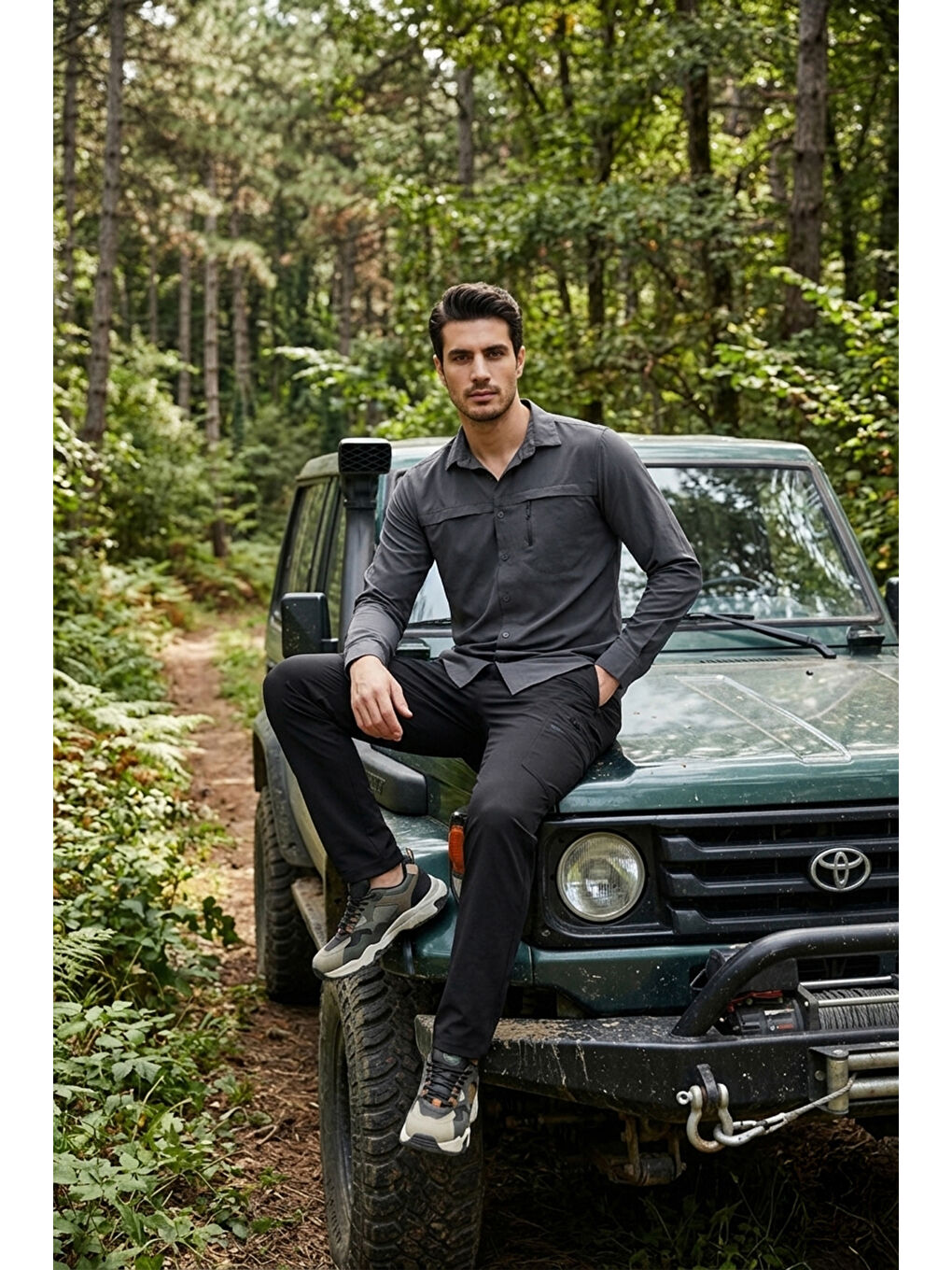 Siyah Normal Kalıp Lastikli Bel Su İtici Düz Paça Trekking ve Kurye Pantolon 693288