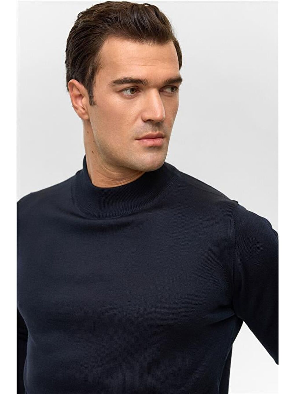 Lacivert Regular Düz Yarım Balıkçı Yaka Triko-3