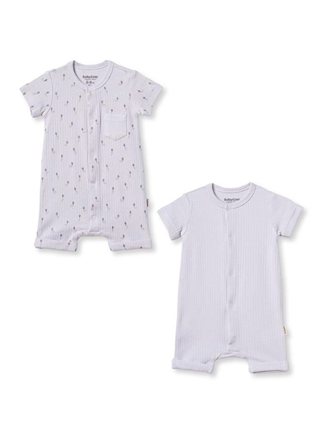 Gri Bebek Şort Kollu Tulum, %100 Organik Pamuk, Bebek ve Yenidoğan Serisi - CSYM31117