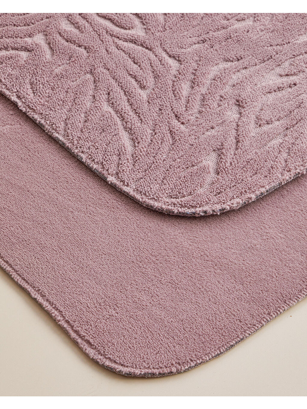Pembe Strala Banyo Paspası Seti 60x100 cm + 50x60 cm Gül Kurusu-1