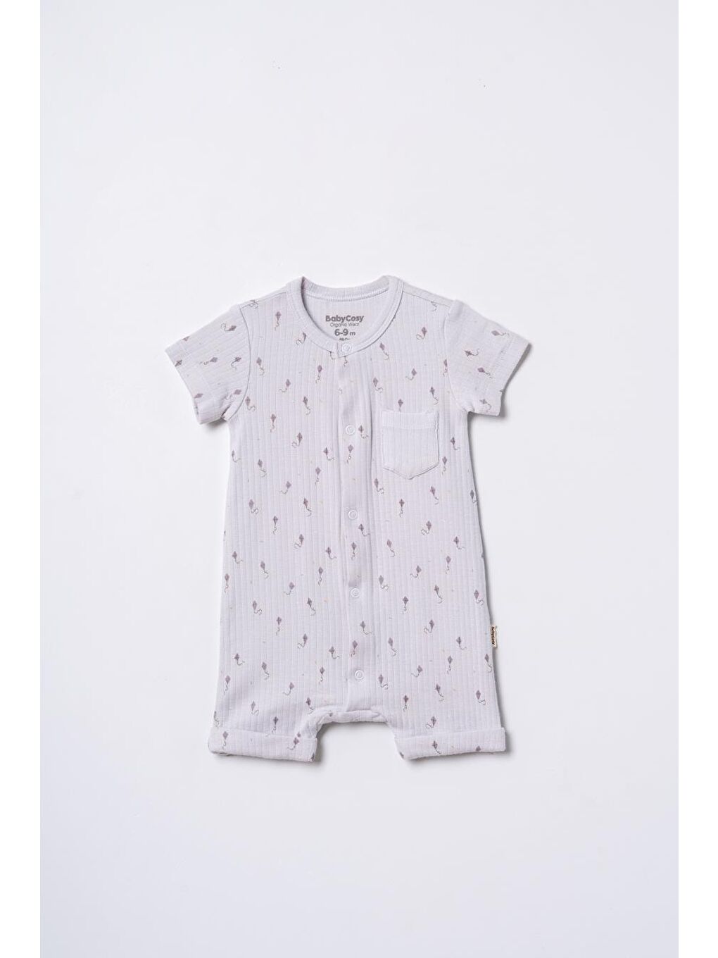 Gri Bebek Şort Kollu Tulum, %100 Organik Pamuk, Bebek ve Yenidoğan Serisi - CSYM31117-1