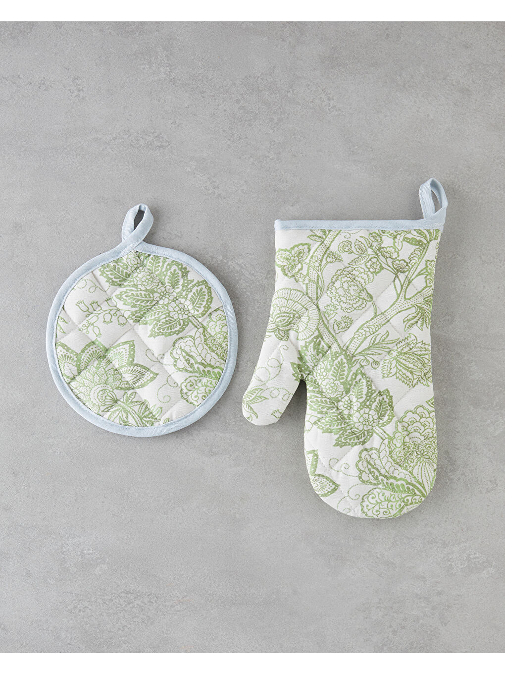 Greenery Pamuk Polyester 2 Parça Mutfak Seti 17x30 cm+20x20 cm Beyaz - Yeşil