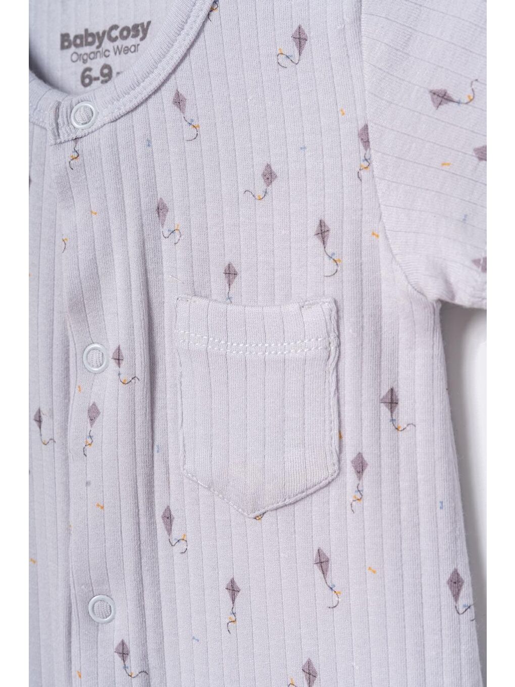 Gri Bebek Şort Kollu Tulum, %100 Organik Pamuk, Bebek ve Yenidoğan Serisi - CSYM31117-3