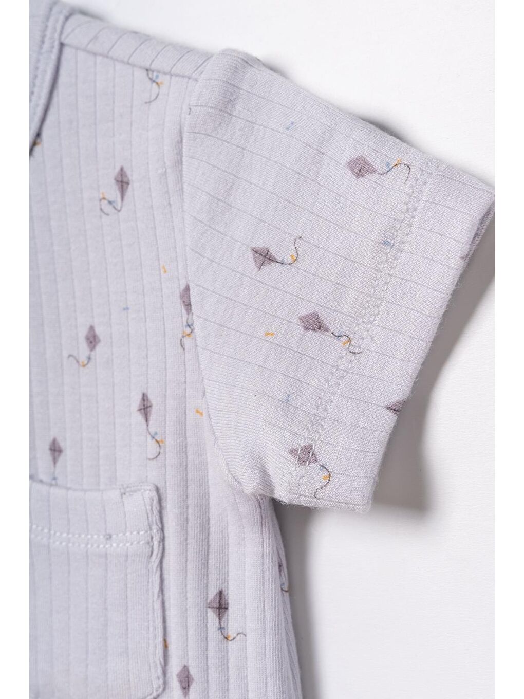 Gri Bebek Şort Kollu Tulum, %100 Organik Pamuk, Bebek ve Yenidoğan Serisi - CSYM31117-4