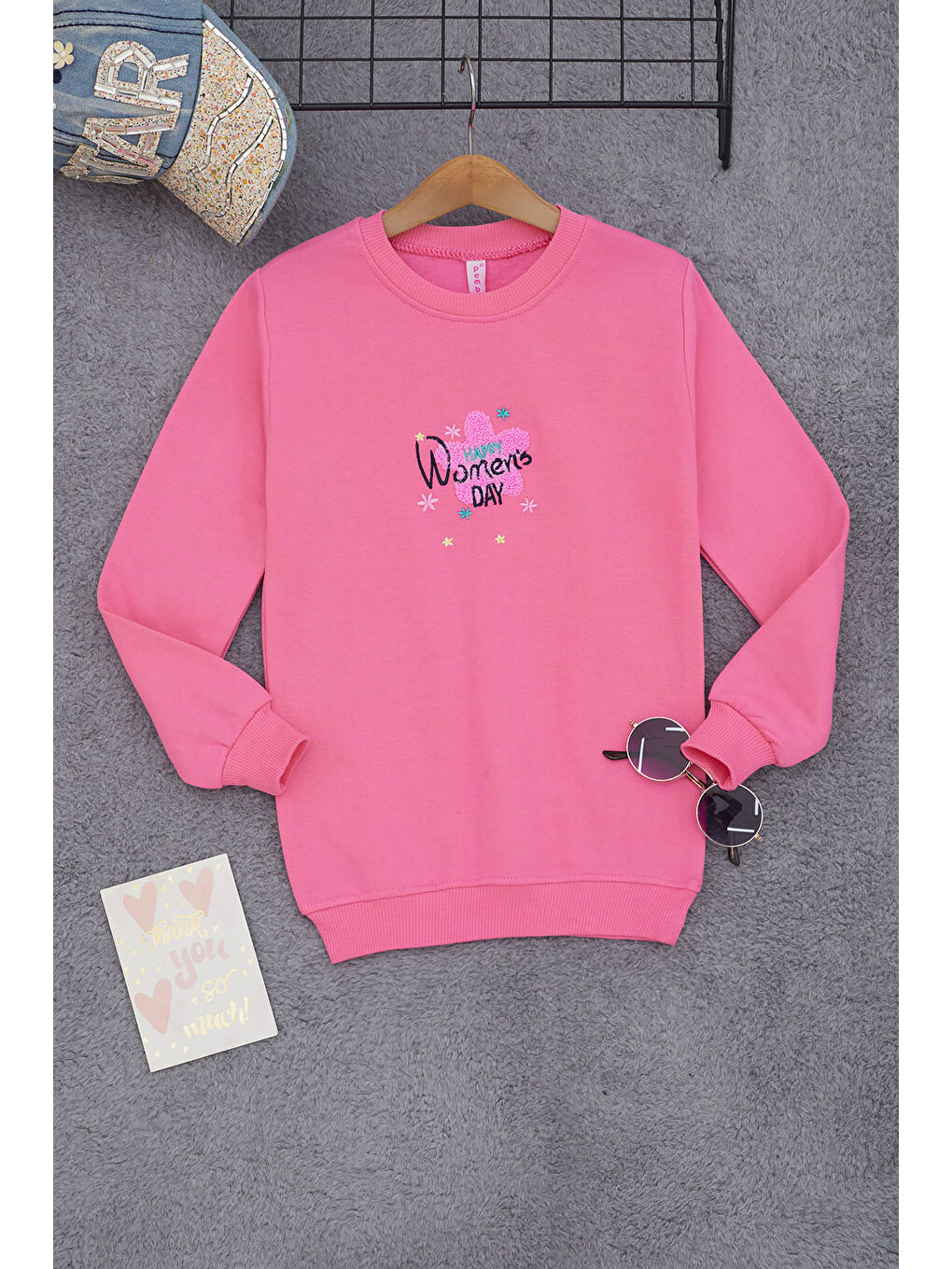 Pembe Life Kids Club Pembe Çiçek Nakışlı Kız Çocuk Kız Çocuk Sweatshirt 17193