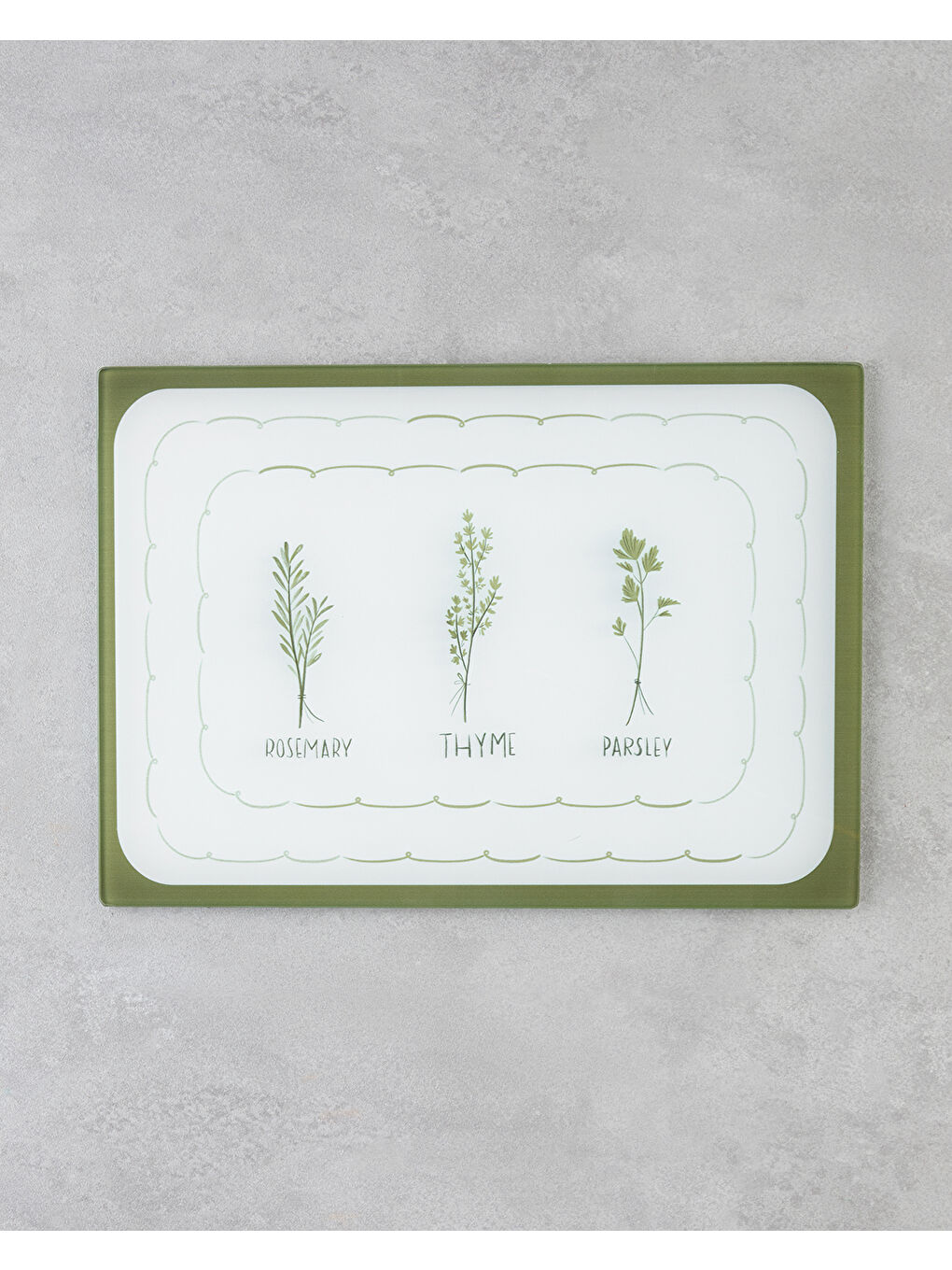 Rosemary Cam Kesme Tahtası 25x35 cm Yeşil-Beyaz