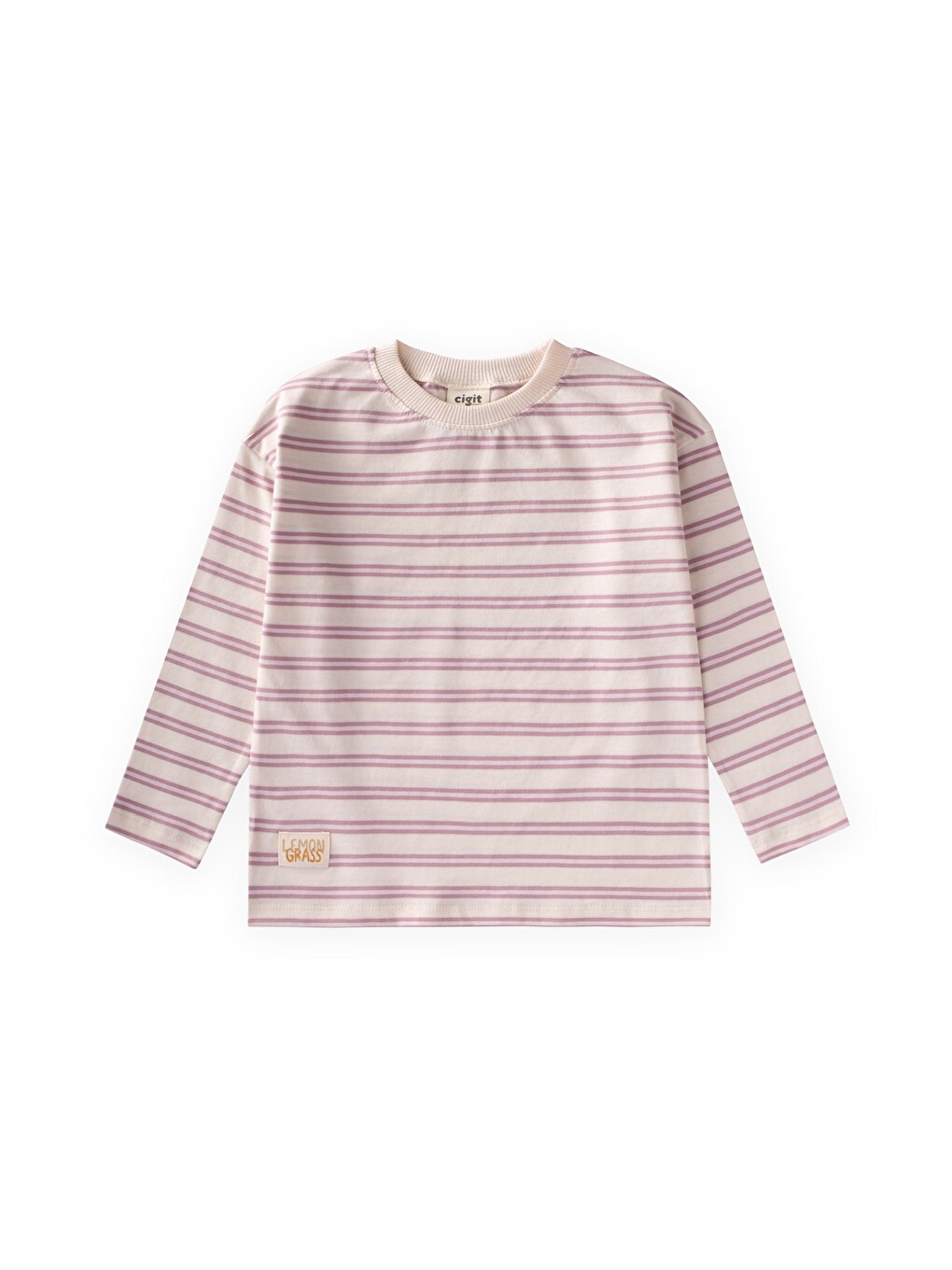 Lila Çizgili Mevsimlik T-shırt 1-10 Yaş Leylak Pembe Çizgili-1