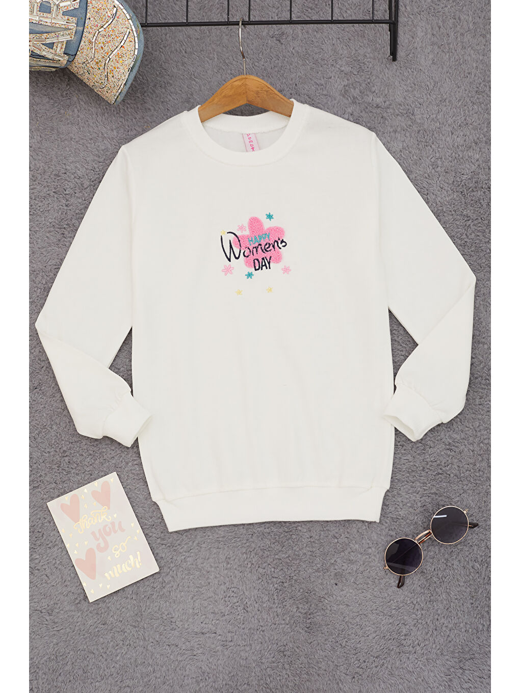 Pembe Life Kids Club Ekru Çiçek Nakışlı Kız Çocuk Kız Çocuk Sweatshirt 17191 - 2