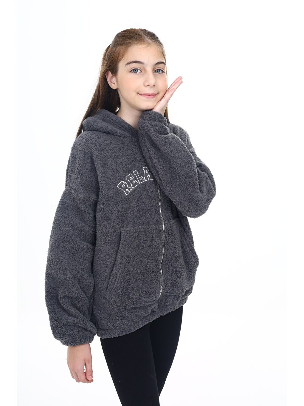 Toontoykids Gri Kız Çocuk Pelüş Hırka - 1