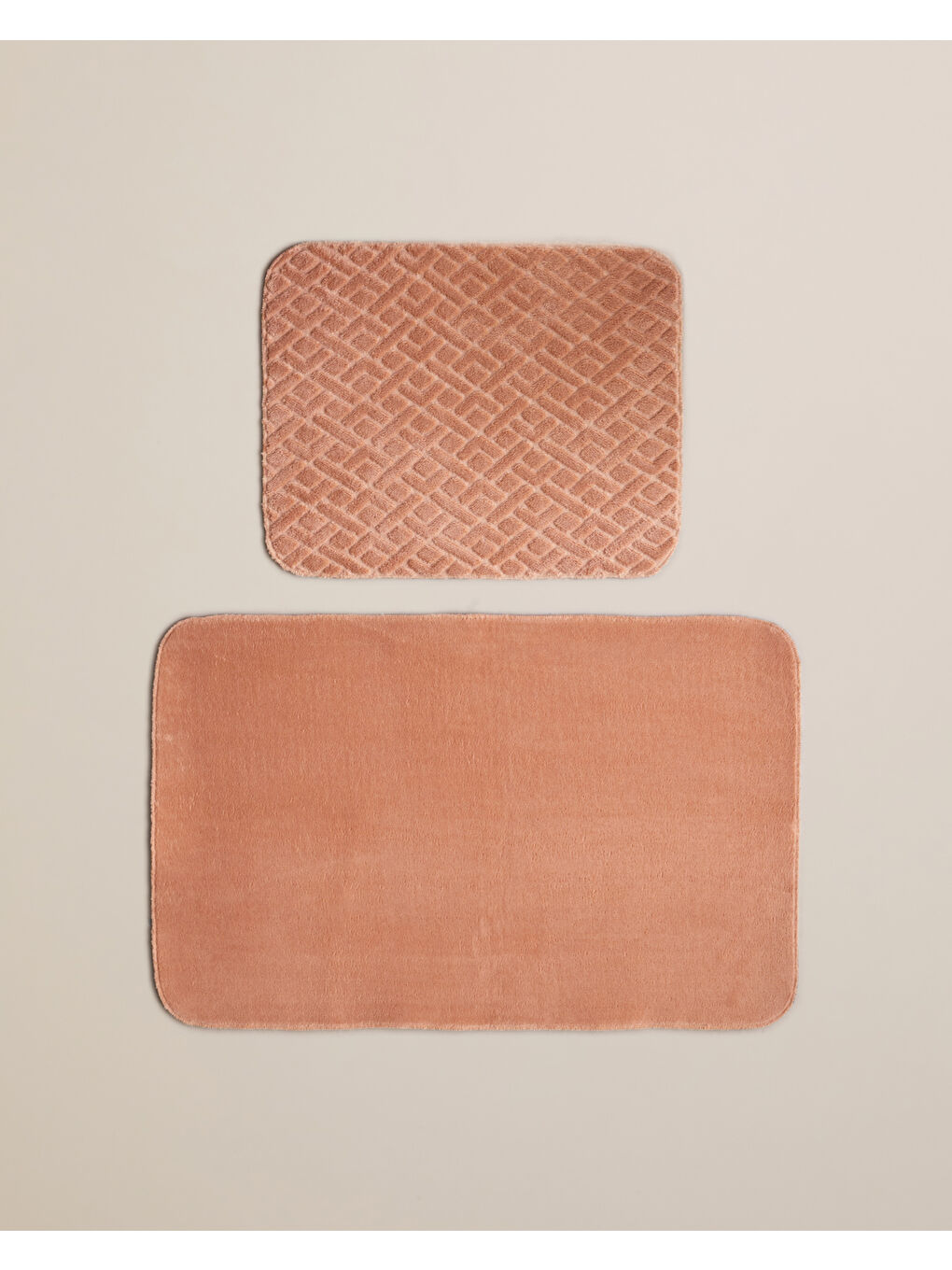 Pembe Gridline Banyo Paspası Seti 60x100 cm + 50x60 cm Somon