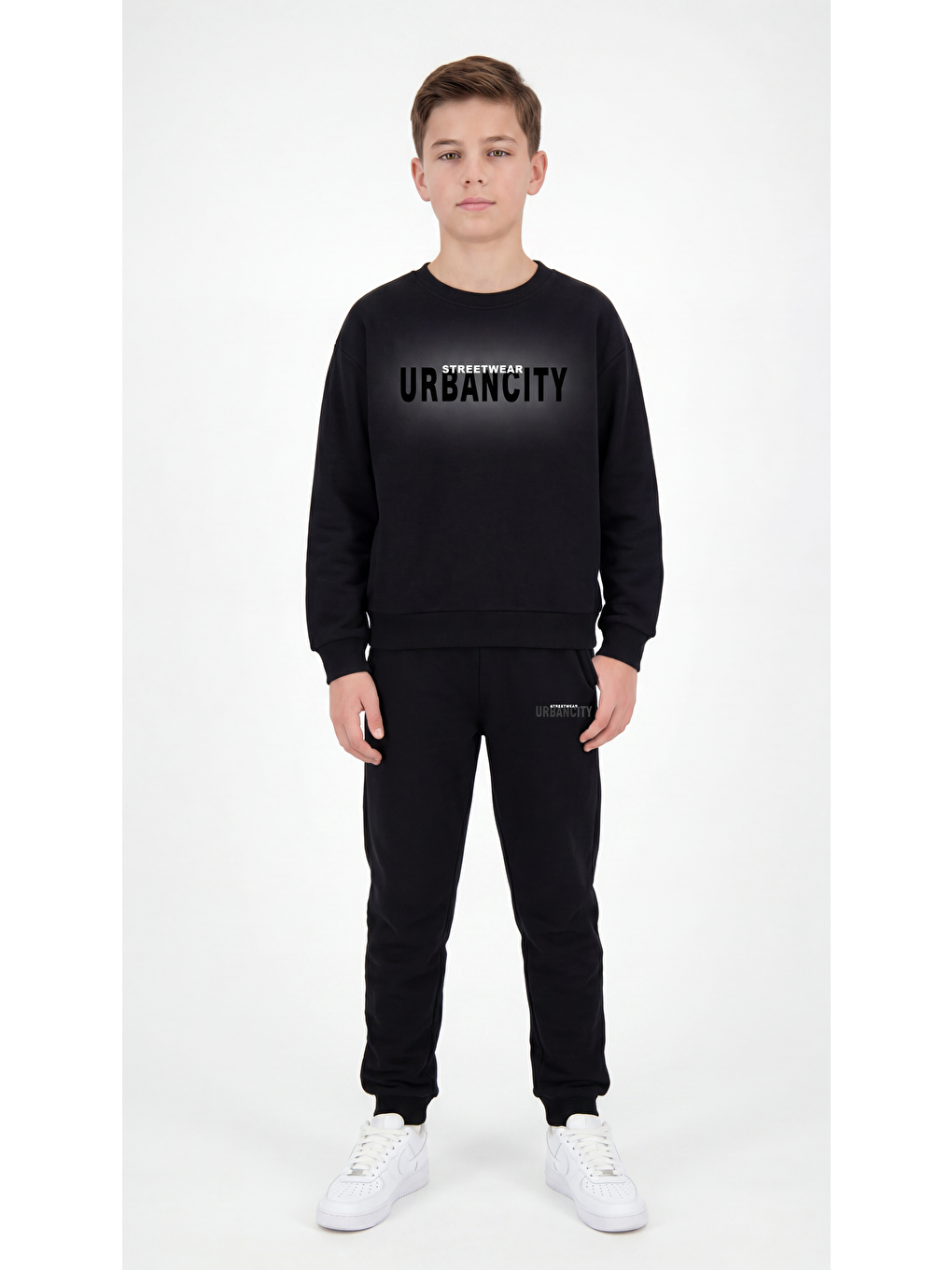 Siyah Streetwear Urbancity Baskılı Erkek Çocuk Alt Üst Eşofman Takımı