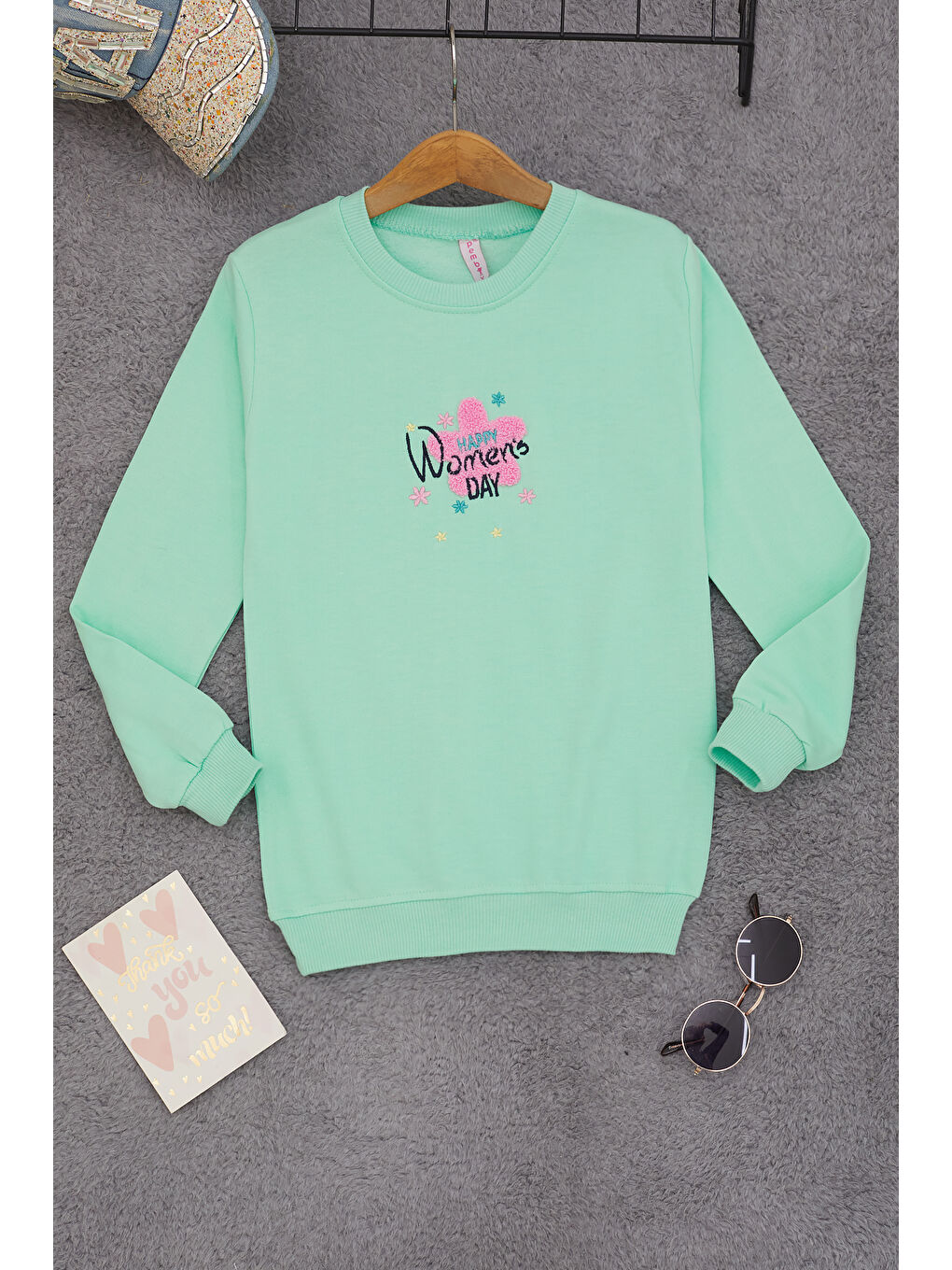 Pembe Life Kids Club Yeşil Çiçek Nakışlı Kız Çocuk Kız Çocuk Sweatshirt 17192 - 2