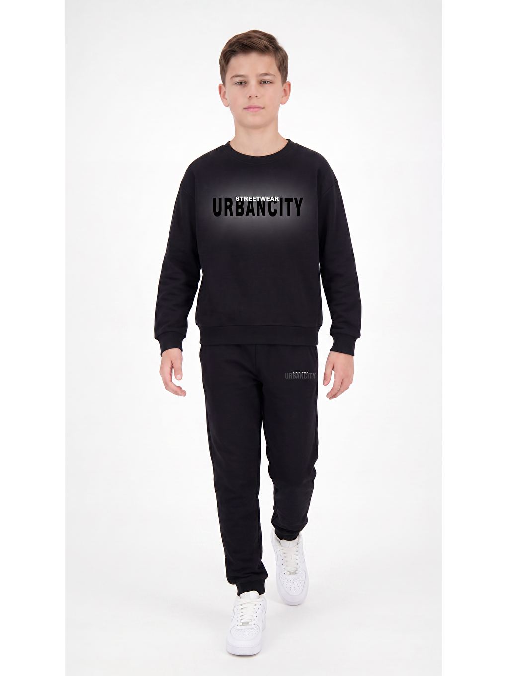 Siyah Streetwear Urbancity Baskılı Erkek Çocuk Alt Üst Eşofman Takımı-2