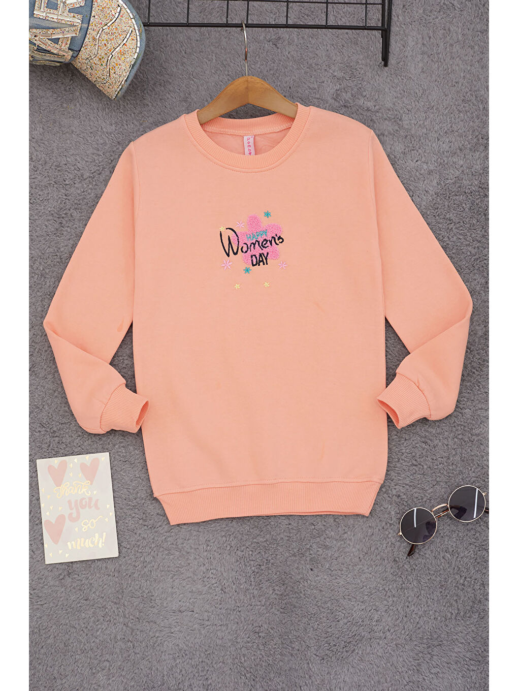 Pembe Life Kids Club Pembe Somon Çiçek Nakışlı Kız Çocuk Kız Çocuk Sweatshirt 17195 - 2