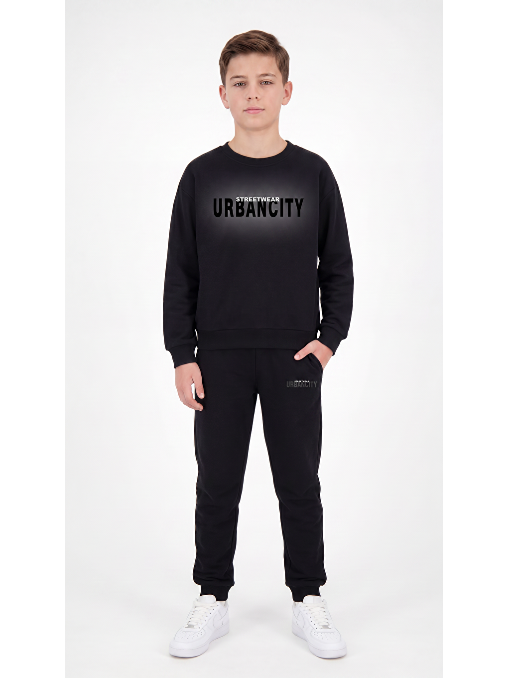 Siyah Streetwear Urbancity Baskılı Erkek Çocuk Alt Üst Eşofman Takımı-3