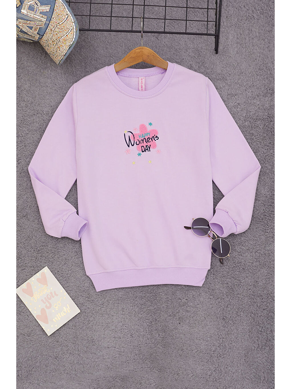 Pembe Life Kids Club Lila Çiçek Nakışlı Kız Çocuk Kız Çocuk Sweatshirt 17194