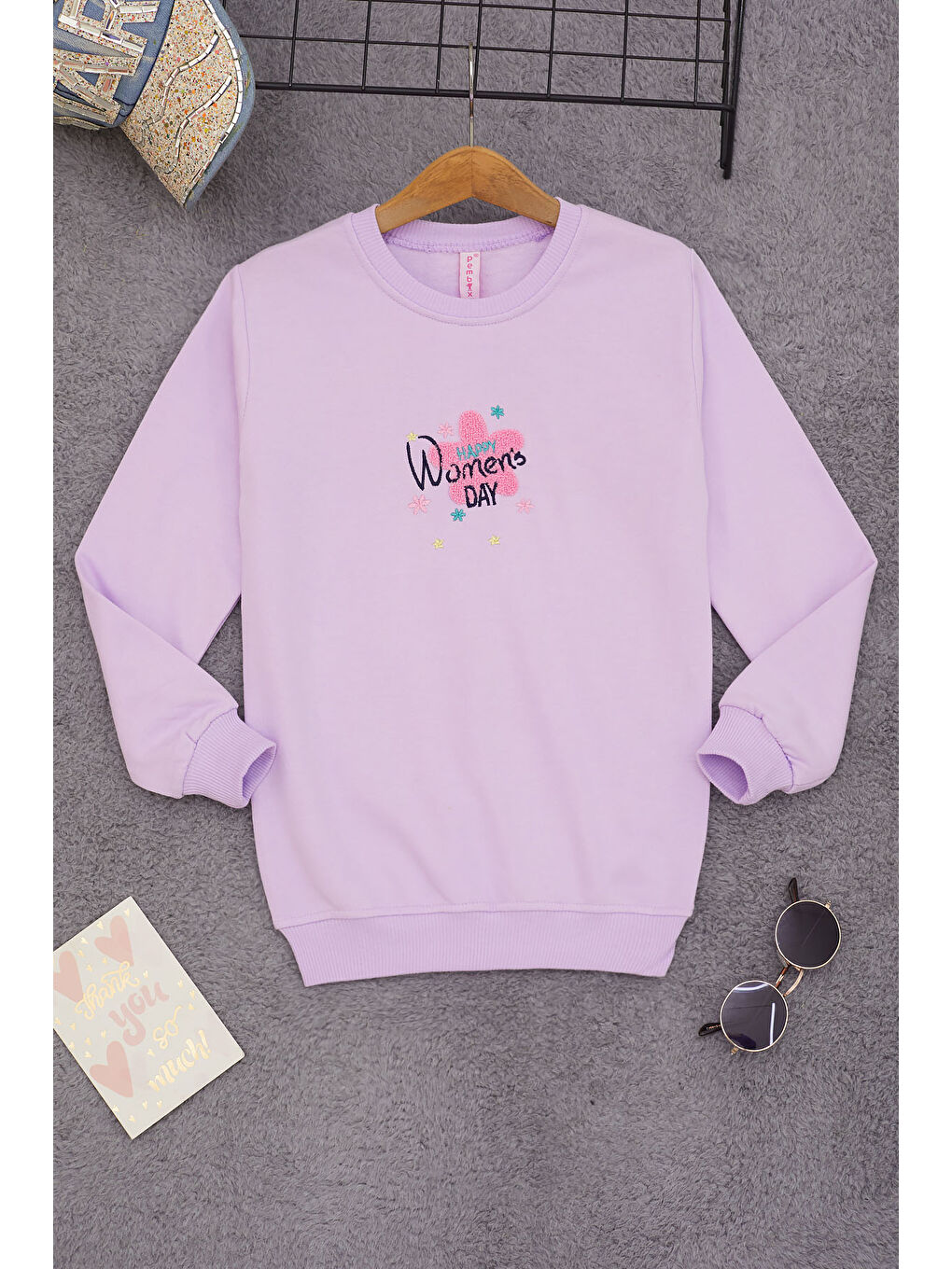 Pembe Life Kids Club Lila Çiçek Nakışlı Kız Çocuk Kız Çocuk Sweatshirt 17194 - 2