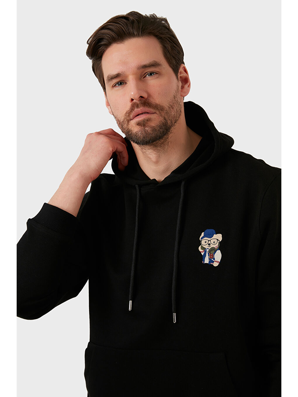 Siyah Pamuklu Regular Fit Kanguru Cepli Kapüşonlu Sweat 6141006B-1