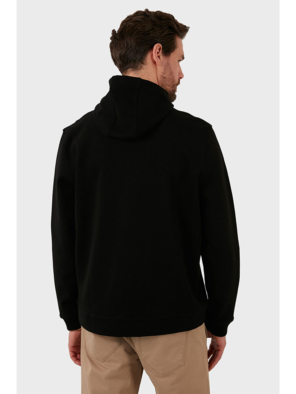 Siyah Pamuklu Regular Fit Kanguru Cepli Kapüşonlu Sweat 6141006B-5