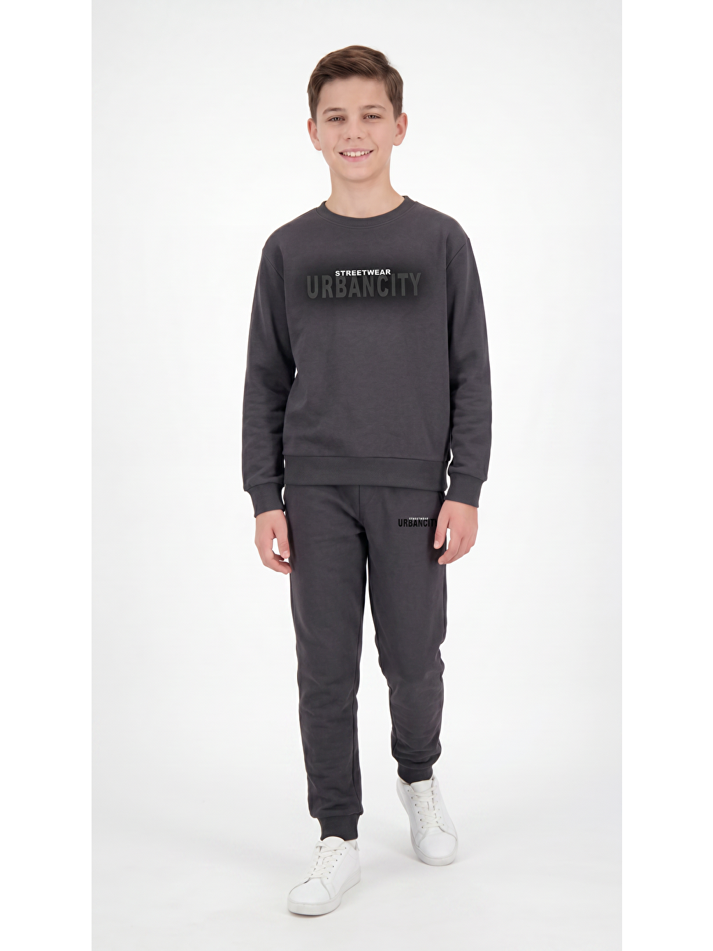 Gri Streetwear Urbancity Baskılı Erkek Çocuk Alt Üst Eşofman Takımı-1