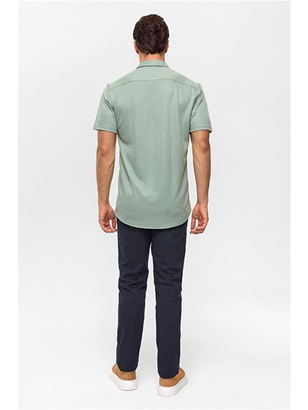 Koyu Haki Slim Desenli Apaş Yaka Gömlek-4