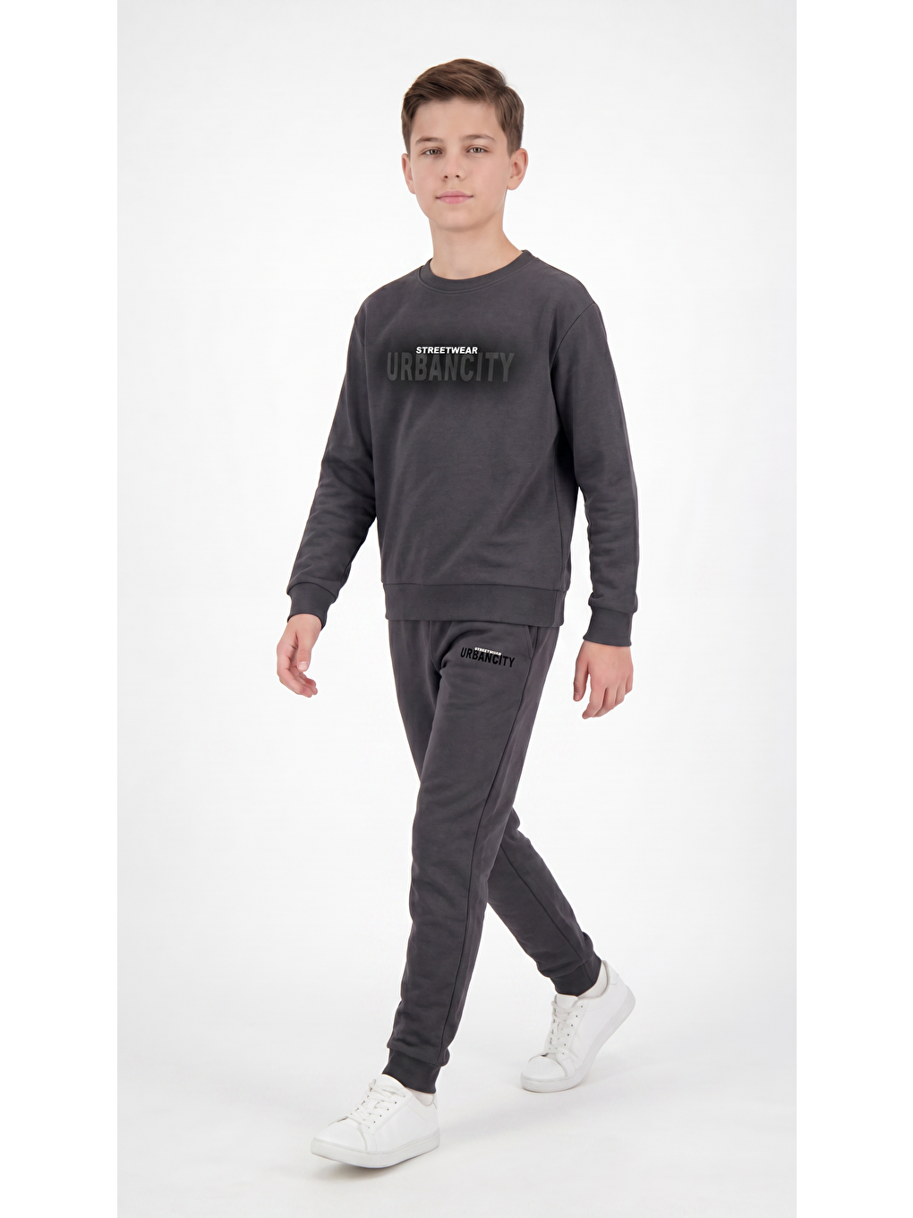 Gri Streetwear Urbancity Baskılı Erkek Çocuk Alt Üst Eşofman Takımı-2