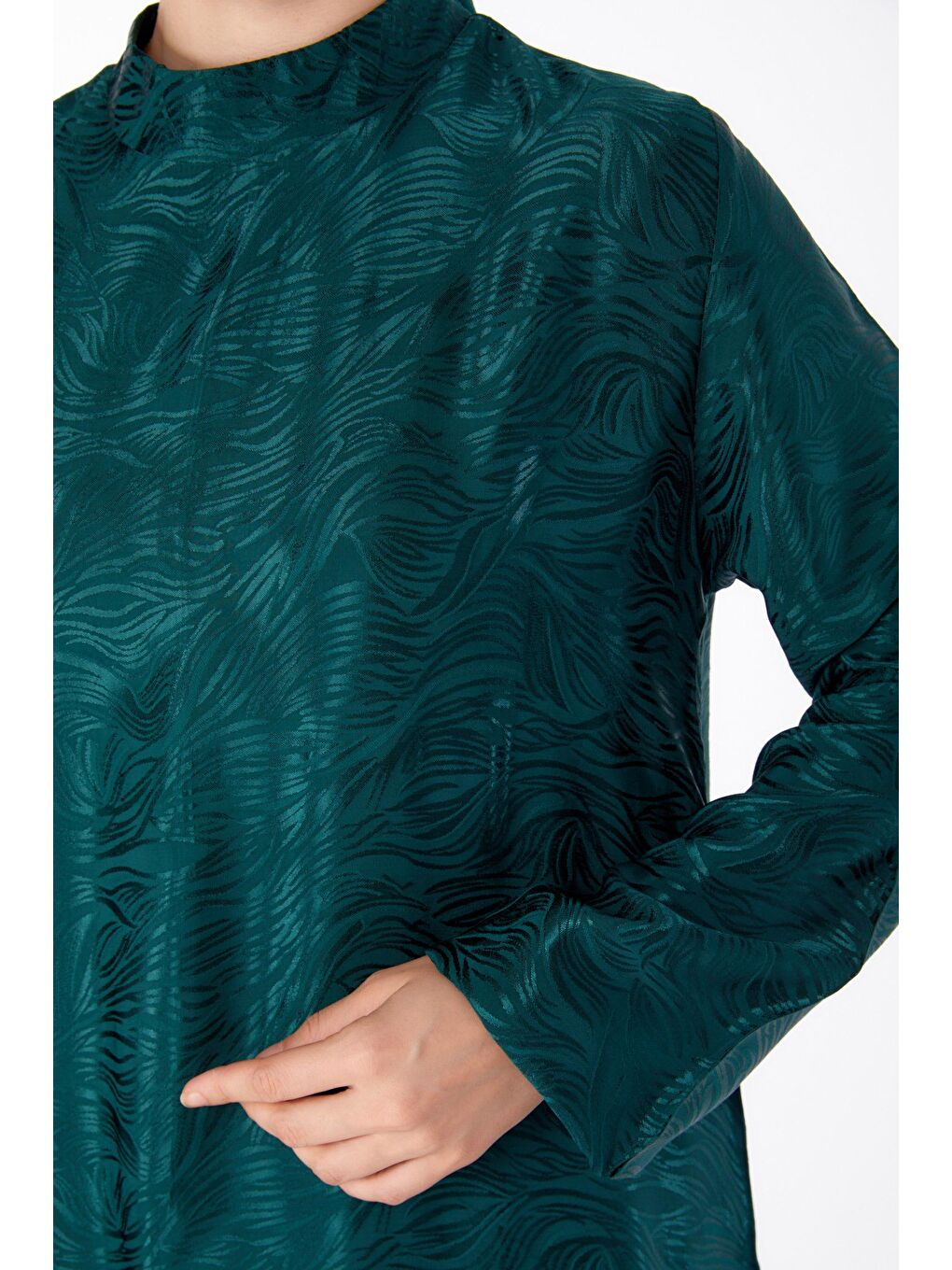 Düz Hakim Yaka Kadın Yeşil Fırfır Detaylı Elbise - 25602-5