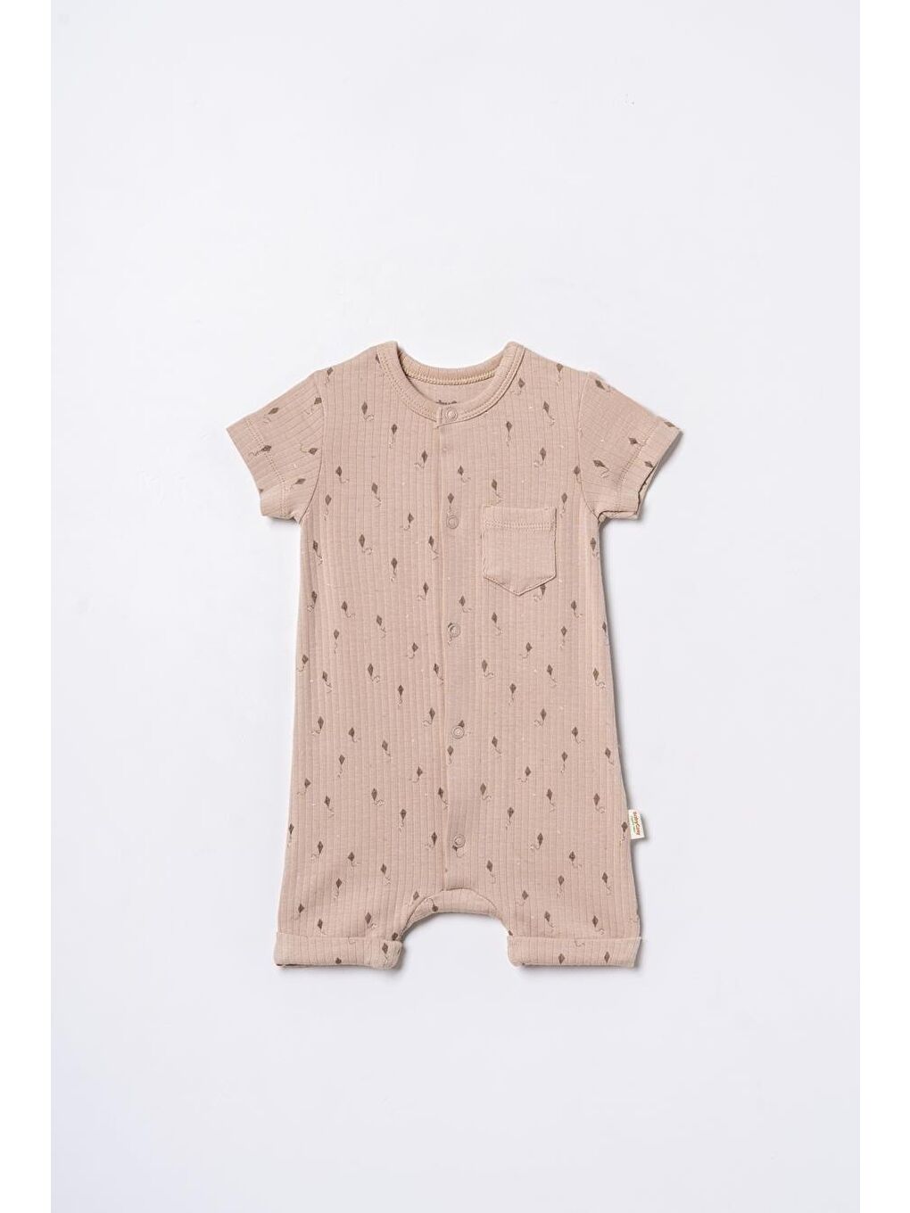 Bej Bebek Şort Kollu Tulum, %100 Organik Pamuk, Bebek ve Yenidoğan Serisi - CSYM31116-4