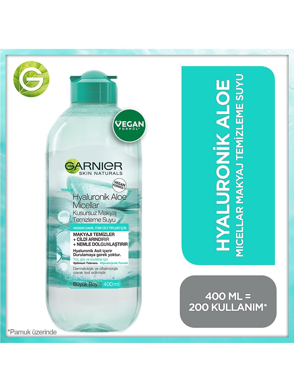 GARNIER Şeffaf Micellar Hyaluronik Aloe Kusursuz Makyaj Temizleme Suyu 400ML