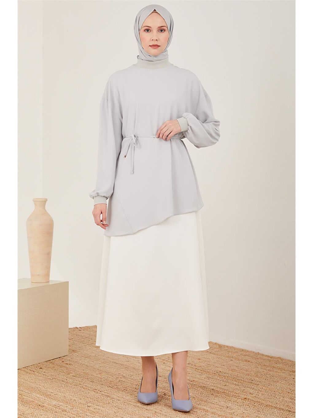 Gri Ribanalı Bluz 23Y3349