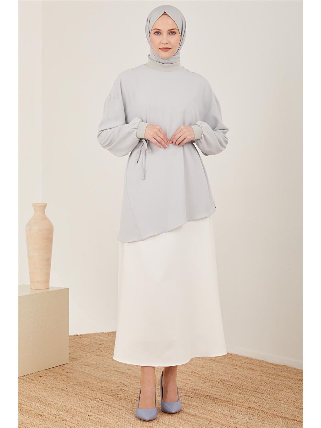 Gri Ribanalı Bluz 23Y3349-1