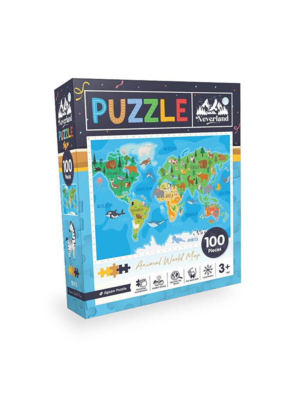 Neverland Karışık 100 Pieces Jigsaw Puzzle - Animal World Map (Hayvan Dünya Haritası) - 1