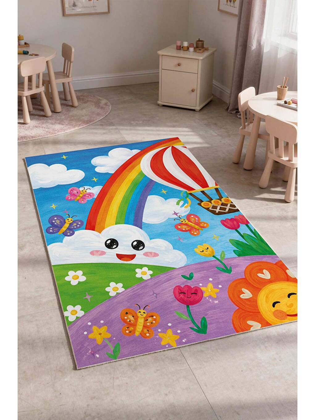 Karışık Modern Çocuk Halısı Kaymaz Tabanlı Makinede Yıkanabilir Çocuk Odası Halısı-1