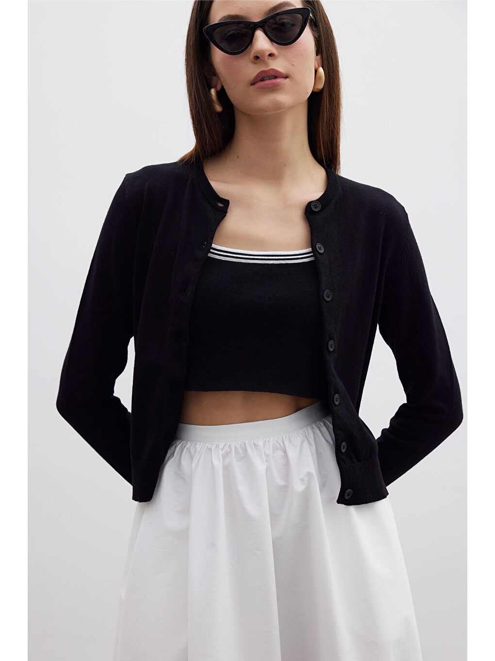 İnce Triko Hırka Siyah-4