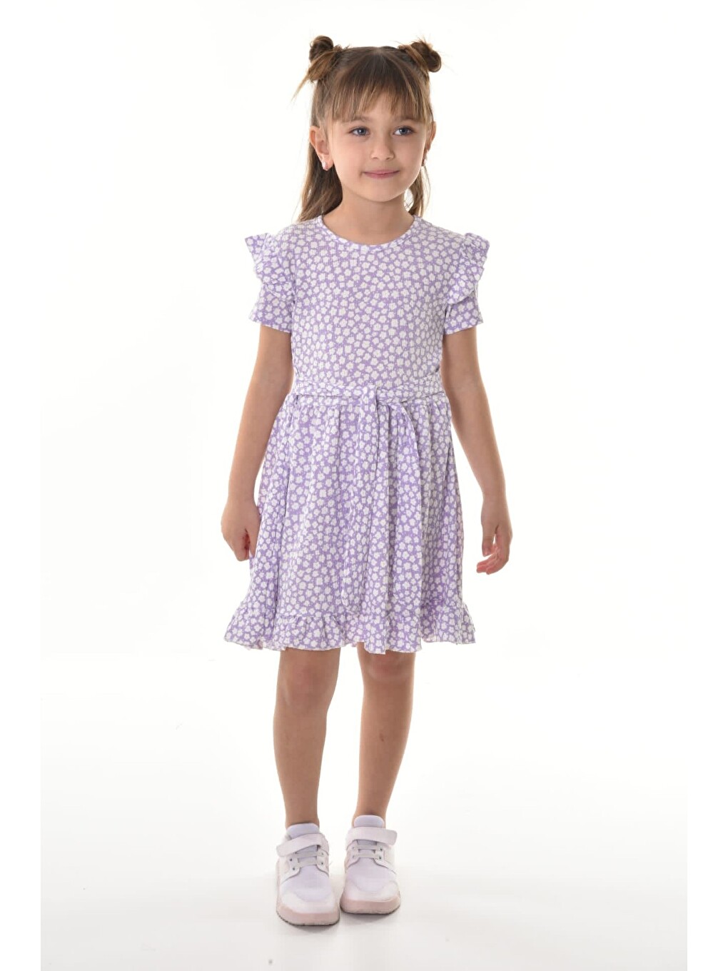 Siyah Fırfırlı Kız Çocuk Dokuma Kumaş Tiril Elbise Mnk0503-3