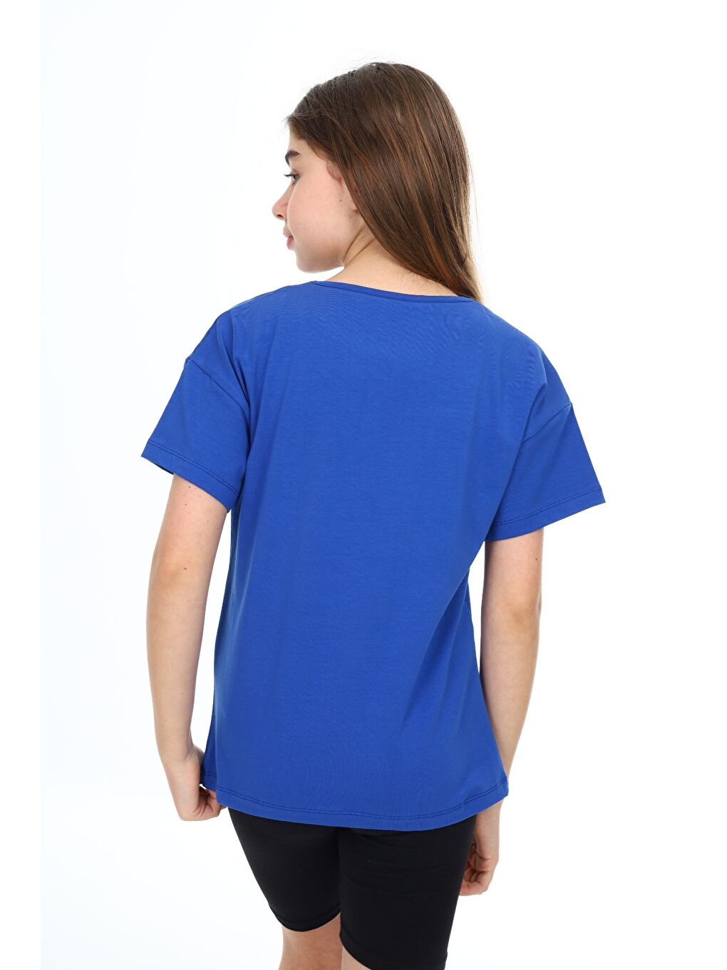 Mavi Kız Çocuk Baskılı Bisiklet Yaka Kısa Kollu Tişört-2