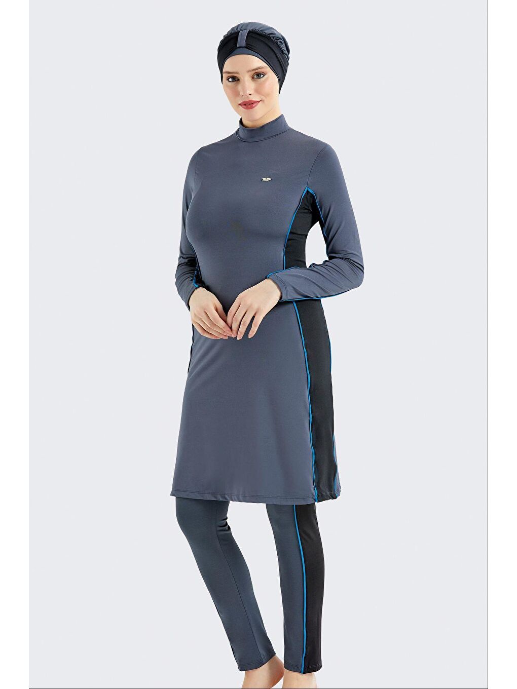 Gri Tam Kapalı 3'Lü Tesettür Mayo C12052 Füme